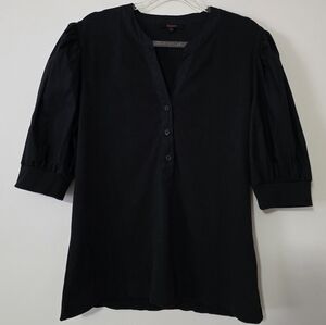 Quince Black Elbow Sleeve Mixed Media Top Sz Large Transition Spring Summer